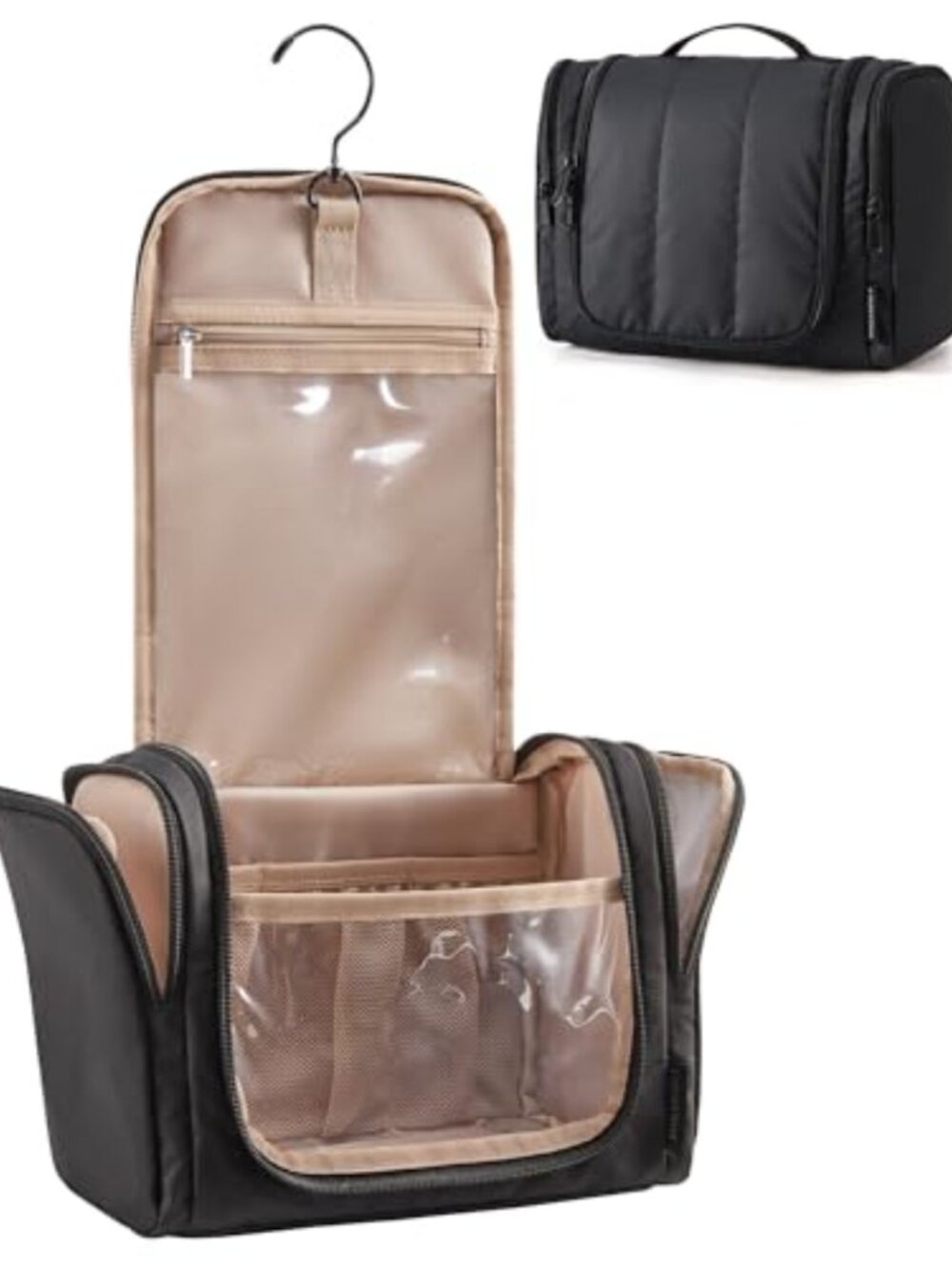Water-Resistant Puffy Quilted Travel Toiletry Bag Hanging Cosmetic Organizer